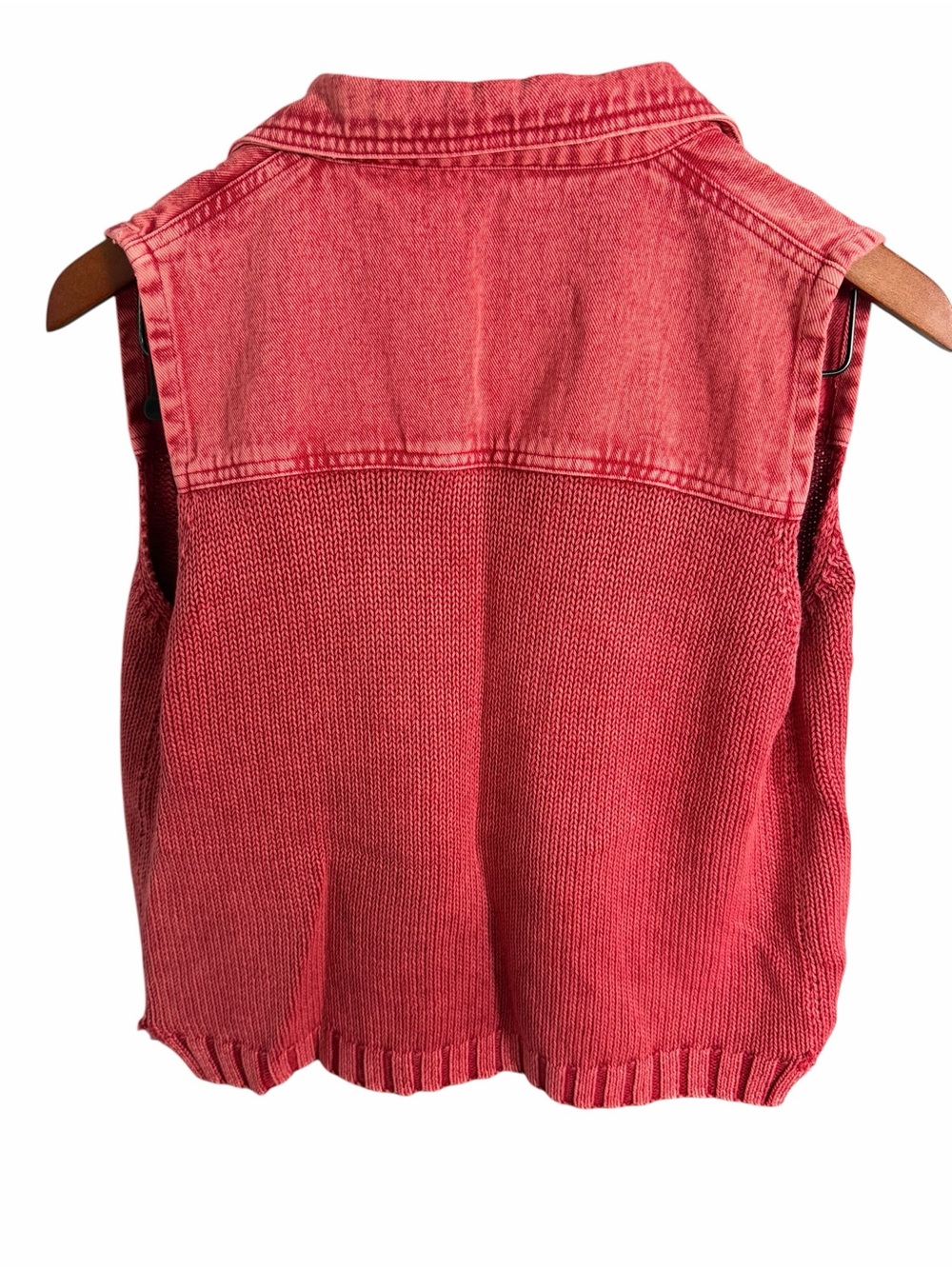 Red Distressed Denim Button-Front Vest - Knit Back S - Picture 3 of 6